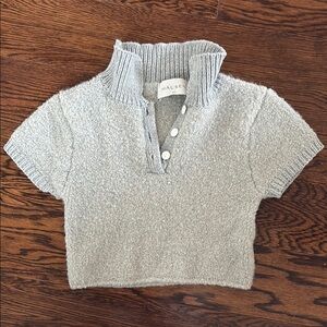 Gray Mock Turtleneck Crop Top with Textured Knit